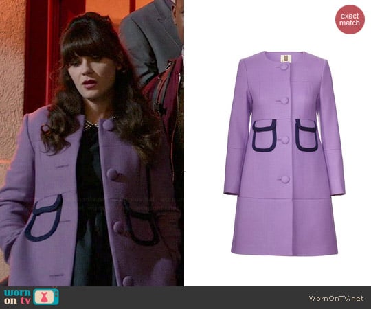 Orla Kiely Wool Twill Bound Pocket Coat worn by Zooey Deschanel on New Girl