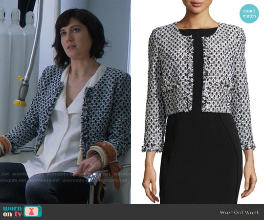 Oscar de la Renta Cropped Striped Tweed Jacket worn by Laurel Healy (Mary Elizabeth Winstead) on BrainDead