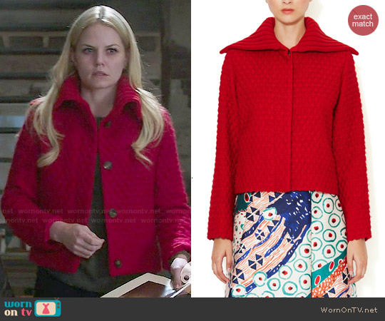 Oscar de la Renta Diamond Quilted Cardigan worn by Emma Swan (Jennifer Morrison) on Once Upon A Time