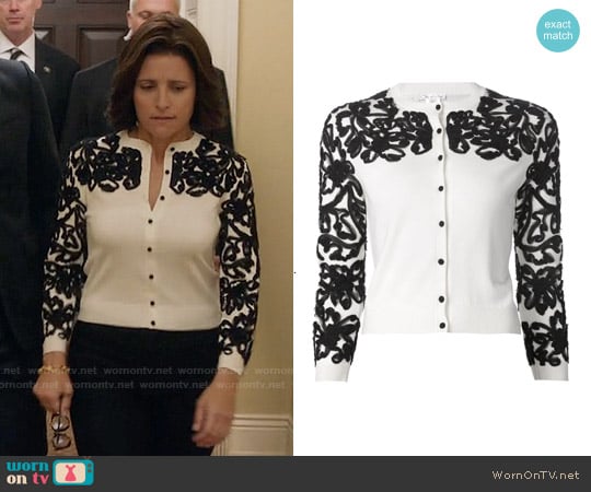 Oscar de la Renta Embroidered Cardigan worn by Selina Meyer (Julia Louis-Dreyfus) on Veep