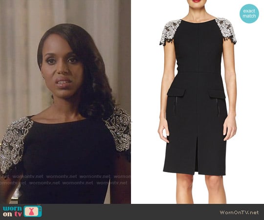 Oscar de la Renta Floral Crystal-Embroidered Stretch-Wool Dress worn by Olivia Pope (Kerry Washington) on Scandal