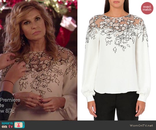 Oscar de la Renta Floral Embroidered Silk Top worn by Connie Britton on Nashville