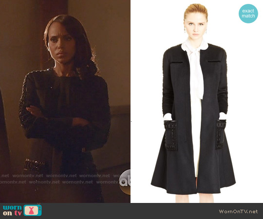 Oscar de la Renta Ribbon & Bead Embroidered Cashgora Coat worn by Olivia Pope (Kerry Washington) on Scandal