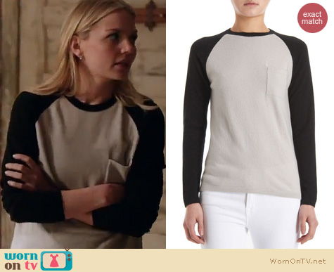 OUAT Fashion: Barneys New York Co-Op Cashmere baseball sweater worn by Jennifer Morrison