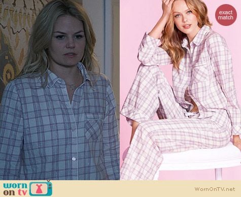 OUAT Fashion: Victoria's Secret The Dreamer Flannel Pajamas in Pink/Grey Metallic Plaid worn by Jennifer Morrison