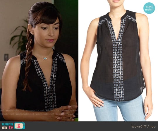 Paige 'Lina' Embroidered Cotton Tank worn by Cece Parekh (Hannah Simone) on New Girl