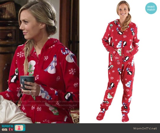 PajamaGram Holiday Hoodie Footie worn by Abby Newman (Melissa Ordway) on The Young and the Restless