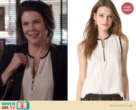 Fashion of Parenthood: L'Agence zip front sleeveless blouse worn by Lauren Graham