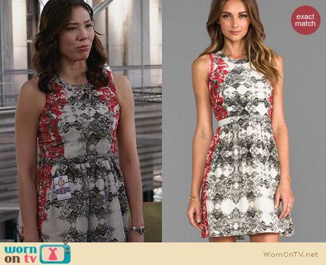 Parker Ancho Dress in Poinsettia worn by Michaela Conlin on Bones