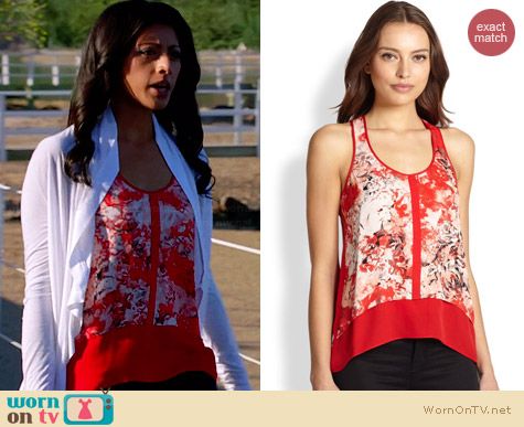 Parker Embry Floral Silk Tank worn by Reshma Shetty on Royal Pains