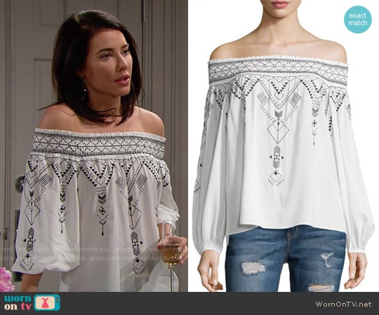 Parker Teagan Off Shoulder Top worn by Steffy Forrester (Jacqueline MacInnes Wood) on The Bold and the Beautiful