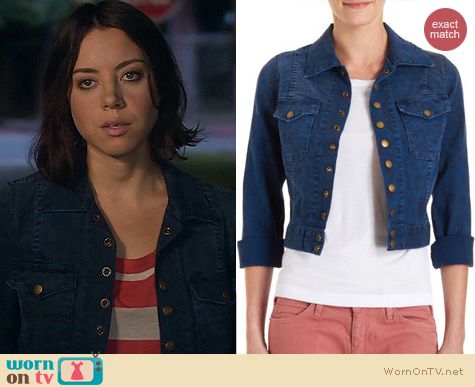 Parks & Rec Fashion: Current/Elliot Snap Jacket in Sapphire worn by Aubrey Plaza