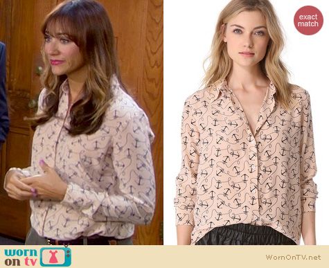 Parks & Rec Fashion: Equipment Reese blouse in nude anchor worn by Rashida Jones