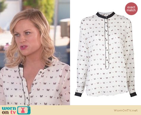 Parks and Rec Fashion: Giada Forte Butterfly printed blouse worn by Amy Poehler