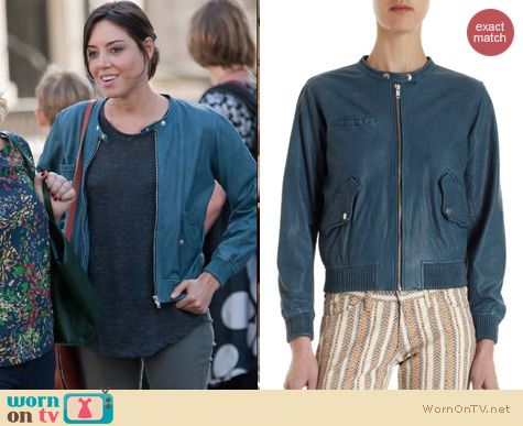 Parks and Rec Fashion: Etoile Isabel Marant Calista lambskin leather jacket worn by Aubrey Plaza