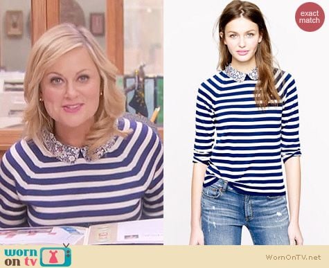 Parks and Rec Fashion: J. Crew Liberty Collar striped merino sweater worn by Amy Poehler