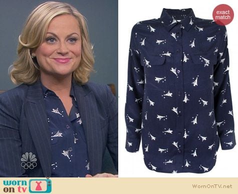 Parks & Rec Fashion: Equipment Eiffel Tower Print Blouse worn by Amy Poehler