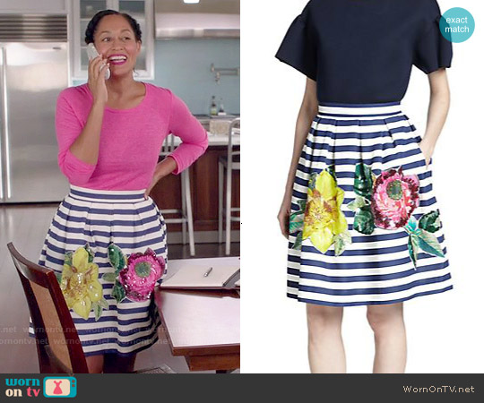 P.A.R.O.S.H. Floral-Embellished Striped Skirt worn by Rainbow Johnson (Tracee Ellis Ross) on Black-ish