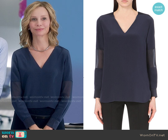 Paul Smith Sheer Panel Silk Top worn by Cat Grant (Calista Flockhart) on Supergirl