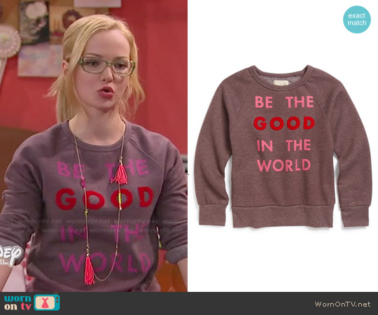 Peek 'Be The Good in the World' Crewneck Sweatshirt worn by Maddie Rooney (Dove Cameron) on Liv and Maddie