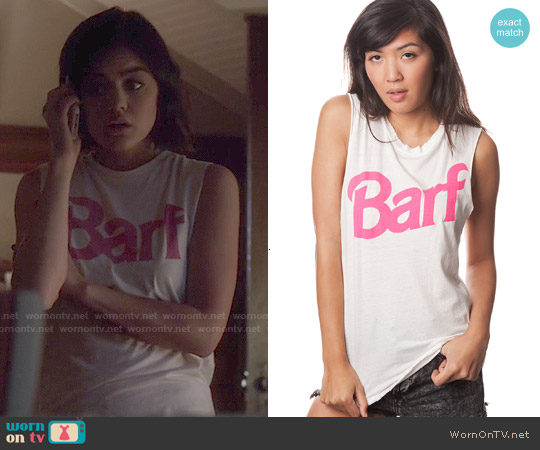 Nasty Gal Petals & Peacocks Barf Muscle Tee worn by Aria Montgomery (Lucy Hale) on Pretty Little Liars