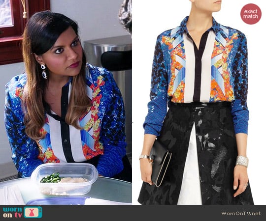 Peter Pilotto Arrow Printed Silk Shirt worn by Mindy Lahiri (Mindy Kaling) on The Mindy Project