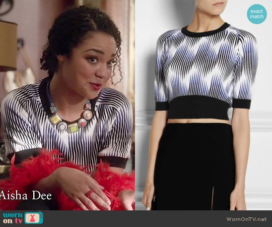 Peter Pilotto for Target Cropped printed cotton-blend top worn by Beth (Aisha Dee) on Chasing Life