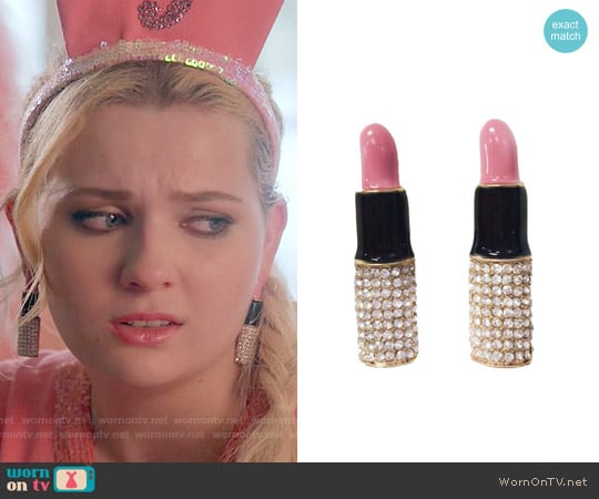 Pink Lipstick Earrings worn by Chanel #5 (Abigail Breslin) on Scream Queens