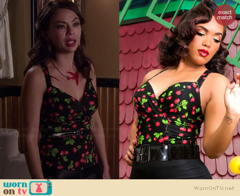 Pinup Couture Zooey Top in Black Cherry worn by Janel Parrish on PLL