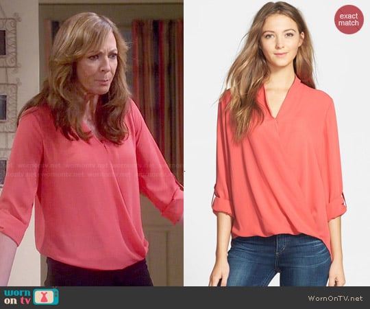 Pleione Faux Wrap Blouse in Coral Spice worn by Bonnie Plunkett (Allison Janney) on Mom