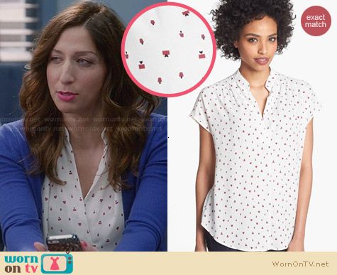 Pleione Split Neck Present Print Blouse worn by Chelsea Peretti on Brooklyn 99