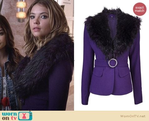 PLL Fashion: Rachel Zoe Purple Fur Collar Jacket worn by Ashley Benson