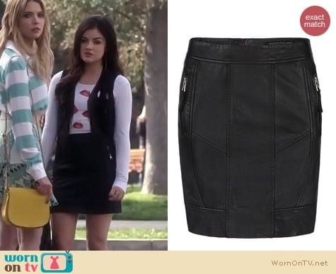 PLL Fashion: All Saints Leather Biker Pencil Skirt worn by Lucy Hale