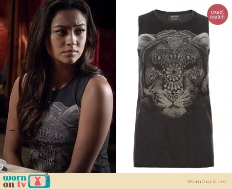 PLL Fashion: All Saints 'Tigre' crew t-shirt worn by Shay Mitchell