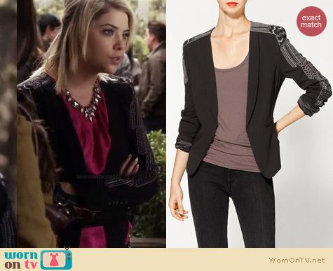 PLL Fashion: BCBGMAXAZRIA embroidered blazer worn by Ashley Benson