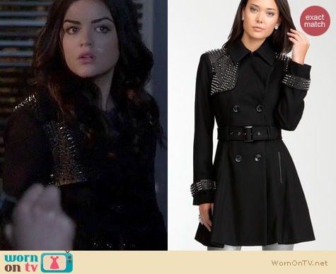 PLL Fashion: Bebe Studded wool coat worn by Lucy Hale