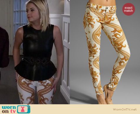 PLL Fashion: Citizens of Humanity Avedo jeans in cream and gold worn by Ashley Benson