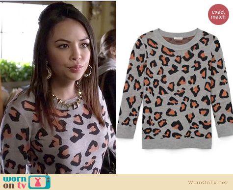 PLL Fashion: Club Monaco Lina cheetah sweater worn by Janel Parrish