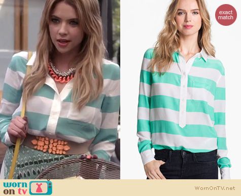 PLL Fashion: Equipment Capri stripe blouse worn by Ashley Benson