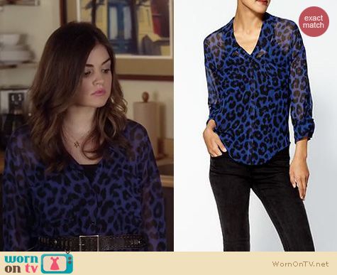 Pretty Little Liars Fashion: Free People Easy Rider top in blue leopard worn by Lucy Hale