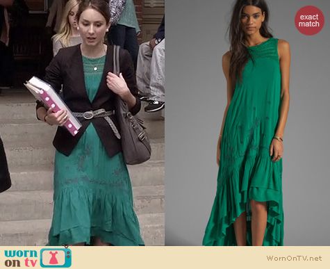 PLL Fashion: Free People Emerald Green Tiered Crochet dress worn by Troian Bellisario