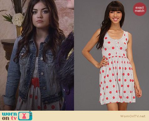 WornOnTV: Aria’s grey and red polka dot dress on Pretty Little Liars