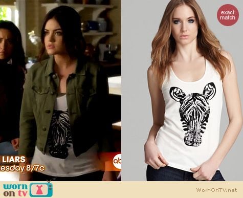 PLL Fashion: French Connection Fast Nairobi Zebra tank worn by Lucy Hale