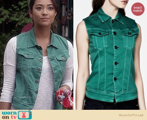 PLL Fashion: G Star arc sleeveless jacket worn by Shay Mitchell