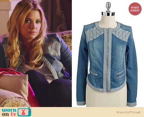 PLL Fashion: Guess Showgirl Denim jacket worn by Ashley Benson