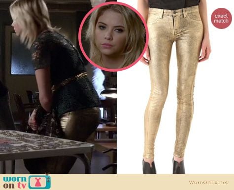 PLL Fashion: J Brand metallic gold jeans worn by Ashley Benson