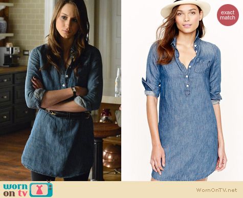 PLL Fashion: J. Crew Chambray Shirtdress worn by Troian Bellisario