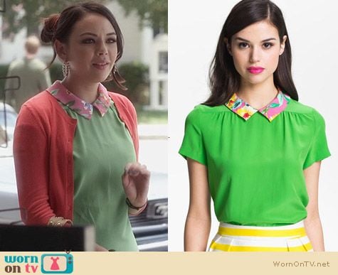 PLL Fashion: Kate Spade Tessa Silk Top worn by Janel Parrish