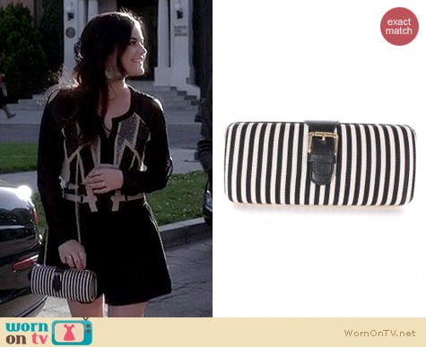 PLL Fashion: Kitson striped purse clutch worn by Lucy Hale