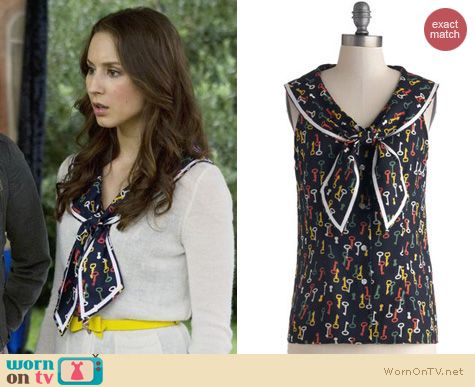 PLL Fashion: ModCloth Key to the Sea Top by Bettie Page worn by Troian Bellisario